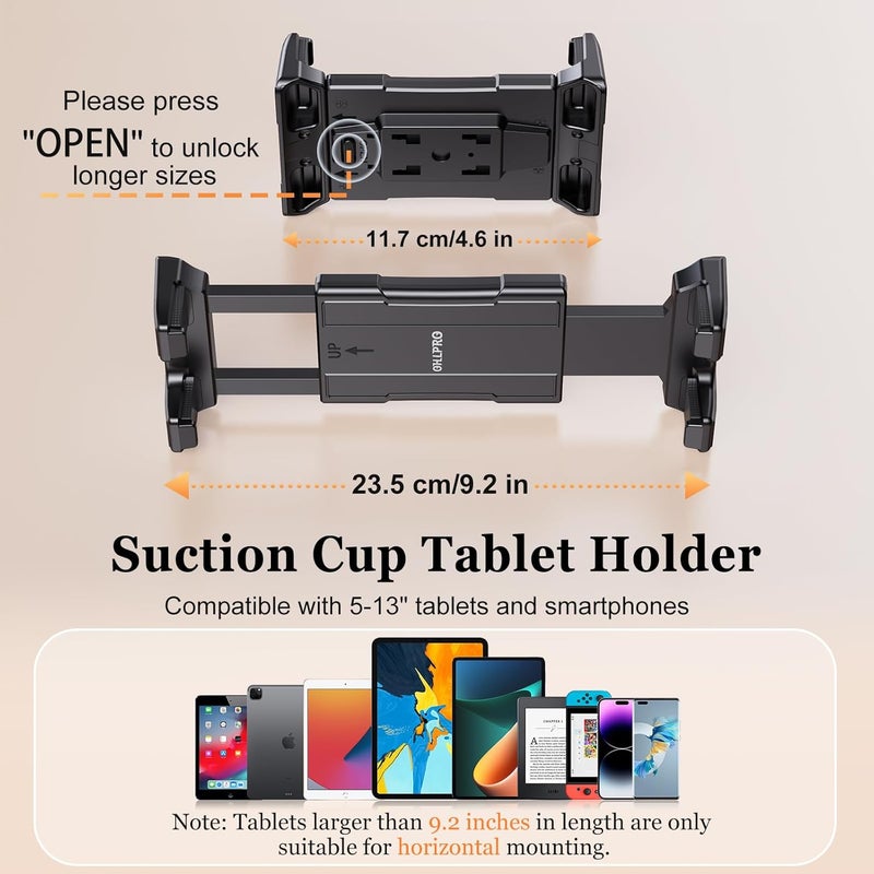OHLPRO Tablet Holder for Car Dashboard [Suction Cup Mount] Windshield Wall Desk, Adjustable Stand for 5-13" iPad mini Air Pro Galaxy Tab S9 Phone - Heavy Duty Truck Accessories - Image 5